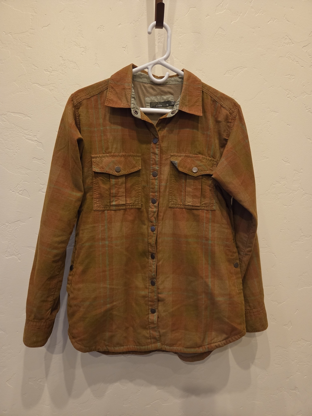 Prana Plaid Utility Jacket in Rust and Olive
